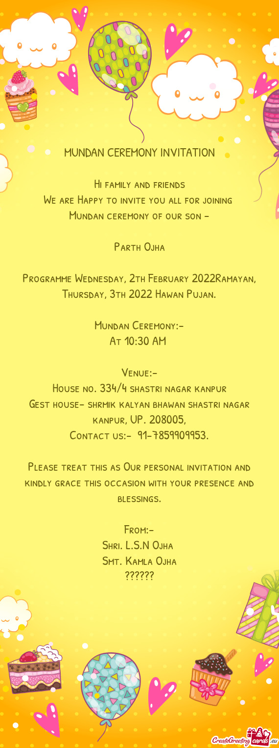 Programme Wednesday, 2th February 2022Ramayan, Thursday, 3th 2022 Hawan Pujan