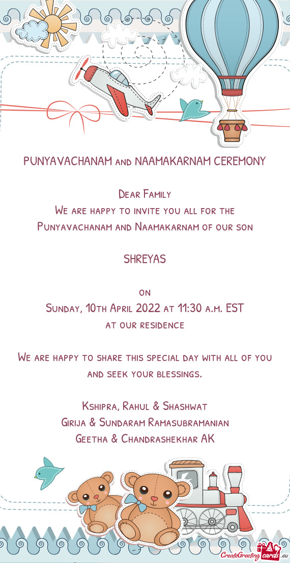 Punyavachanam and Naamakarnam of our son