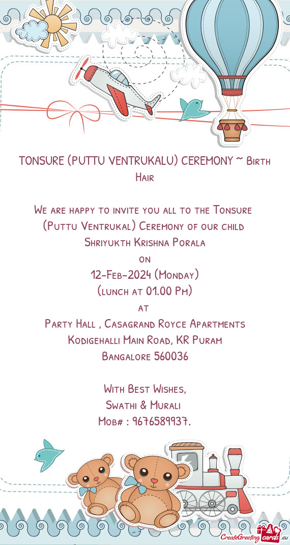 (Puttu Ventrukal) Ceremony of our child