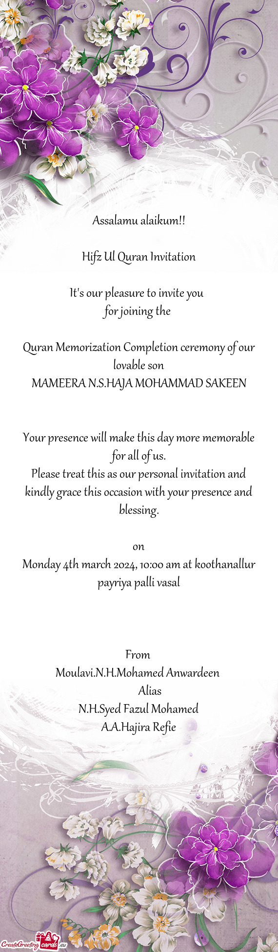 Quran Memorization Completion ceremony of our lovable son