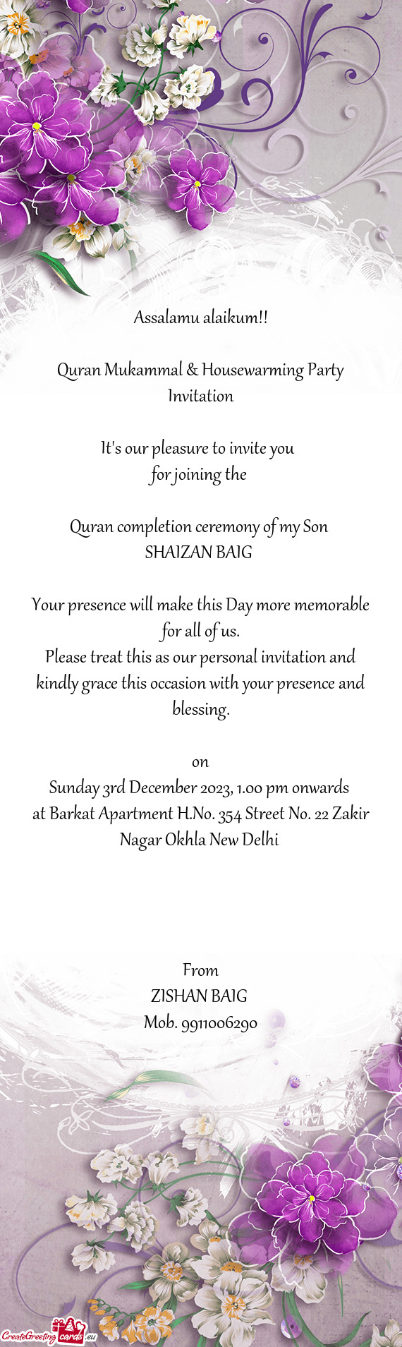 Quran Mukammal & Housewarming Party Invitation
