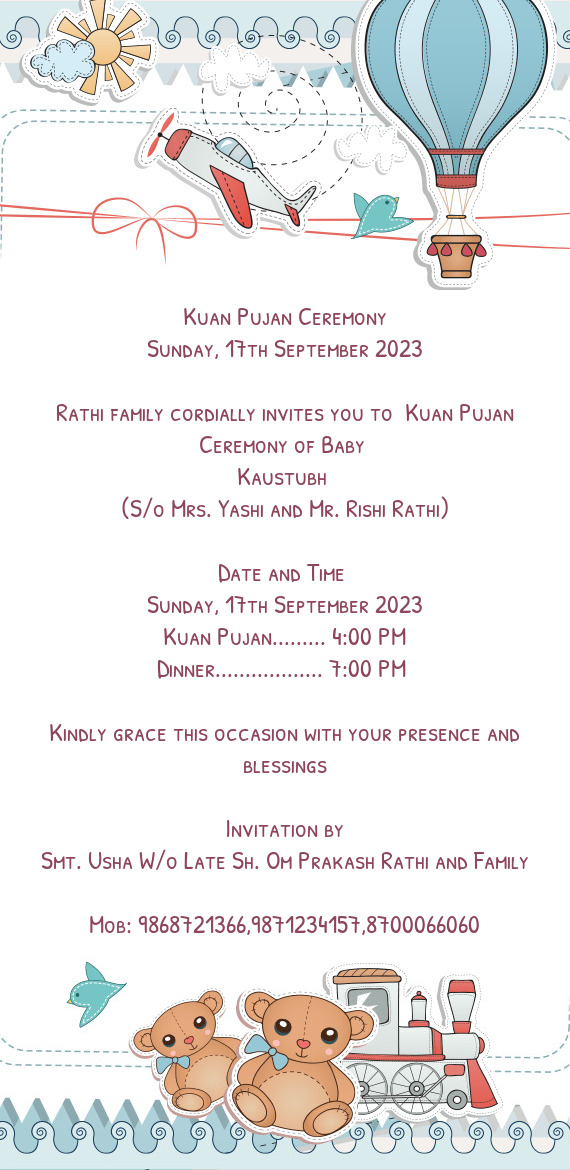 Rathi family cordially invites you to Kuan Pujan Ceremony of Baby