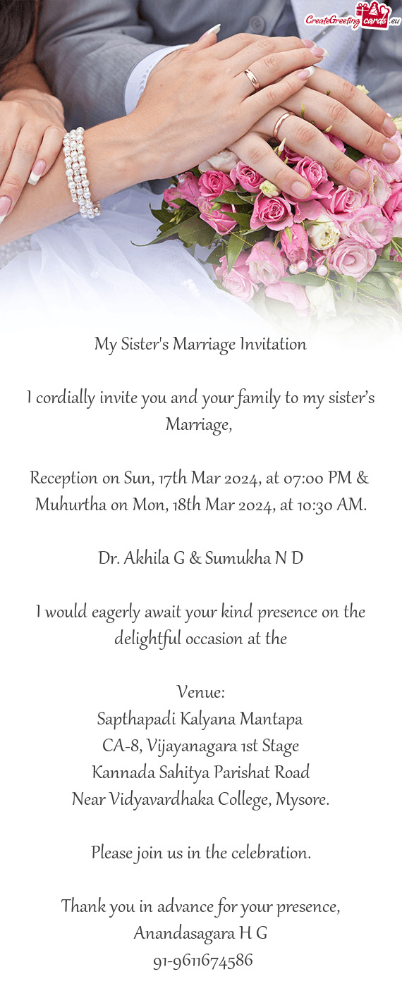Reception on Sun, 17th Mar 2024, at 07:00 PM &