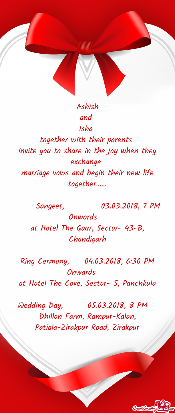 Ring Cermony,  04.03.2018, 6:30 PM Onwards