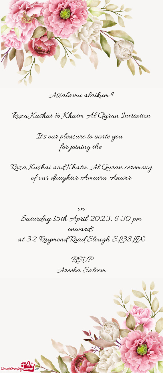 Roza Kushai & Khatm Al Quran Invitation