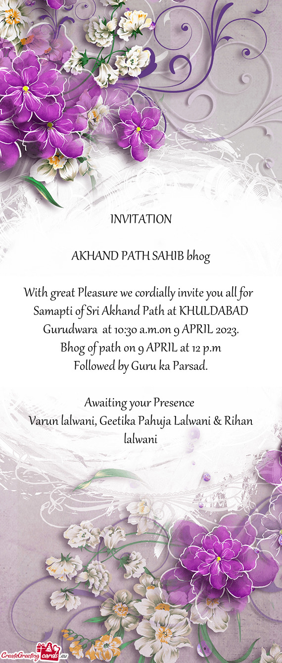 Samapti of Sri Akhand Path at KHULDABAD Gurudwara at 10:30 a.m.on 9 APRIL 2023