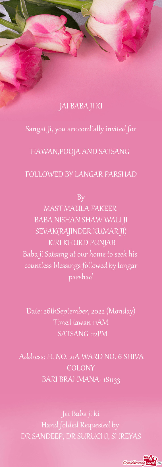 Sangat Ji, you are cordially invited for