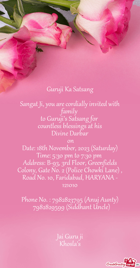 Sangat Ji, you are cordially invited with family