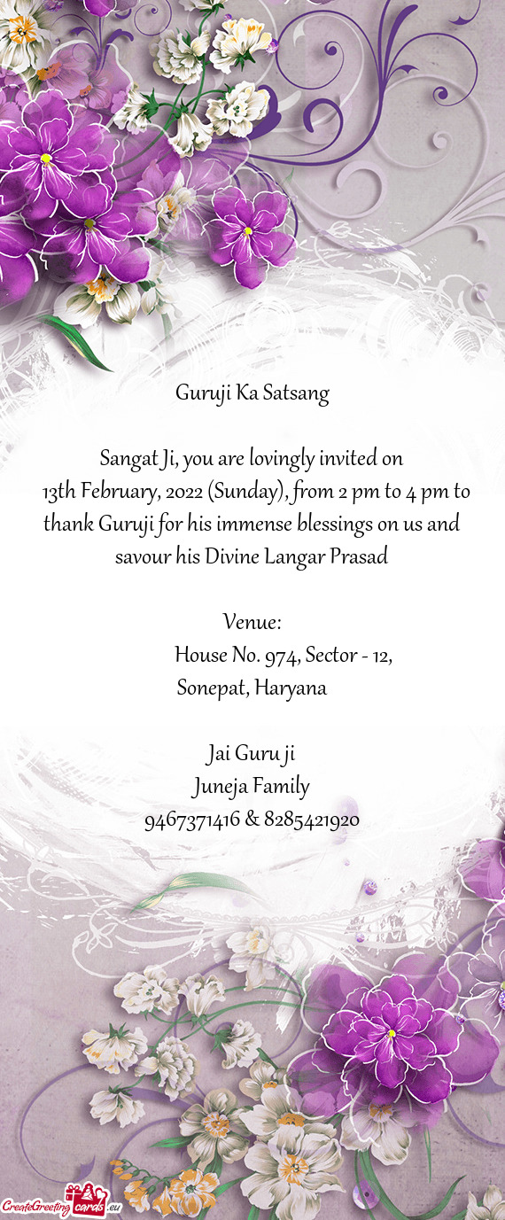 Sangat Ji, you are lovingly invited on