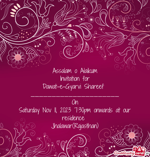 Saturday Nov 11, 2023 7:30pm onwards at our residence