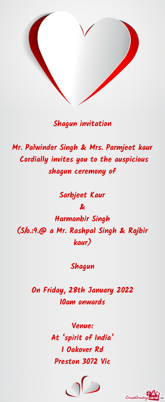 Shagun invitation