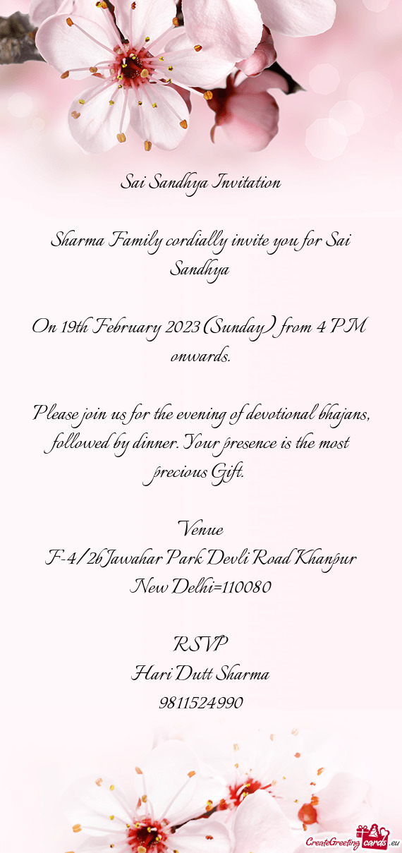 Sharma Family cordially invite you for Sai Sandhya