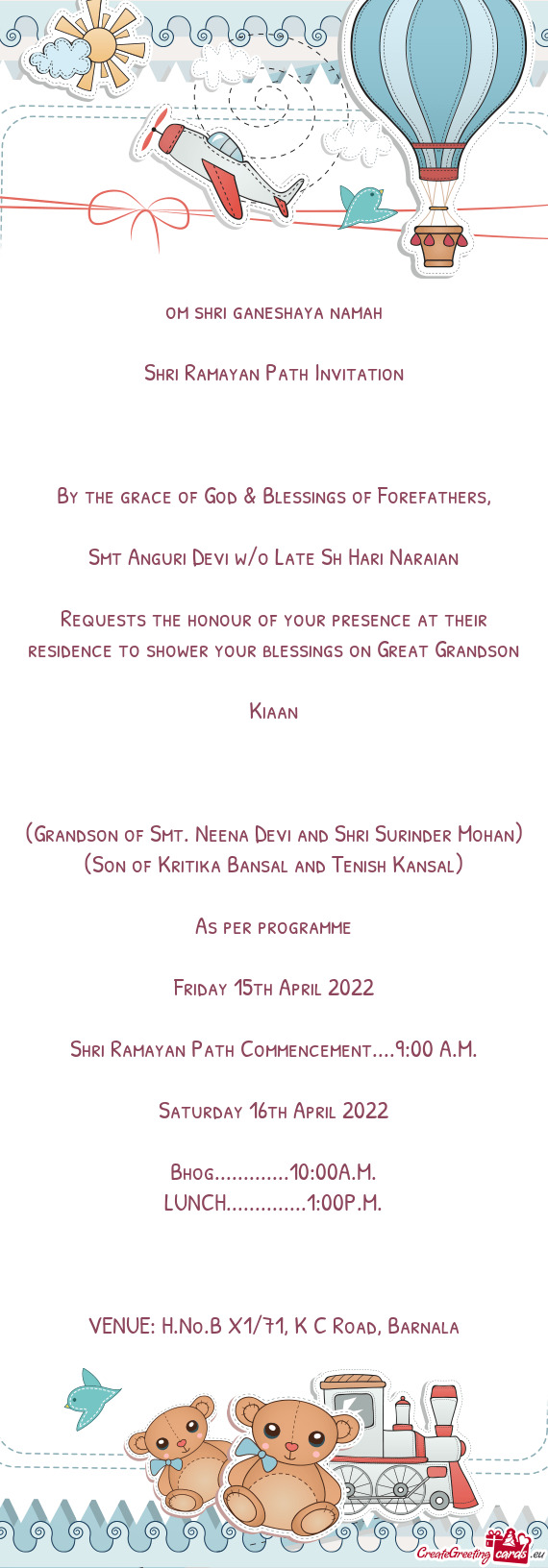 Shri Ramayan Path Invitation