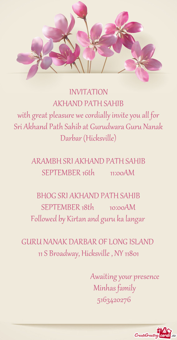 Sri Akhand Path Sahib at Gurudwara Guru Nanak Darbar (Hicksville)
