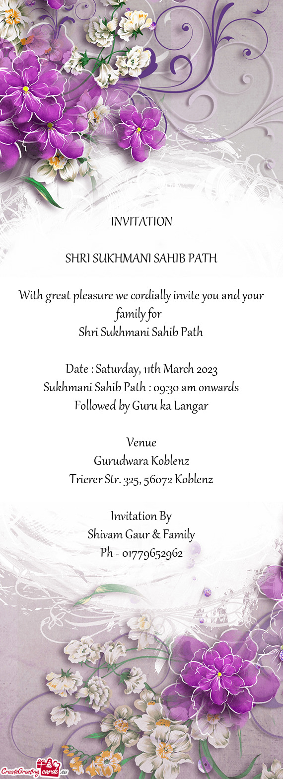 Sukhmani Sahib Path : 09:30 am onwards