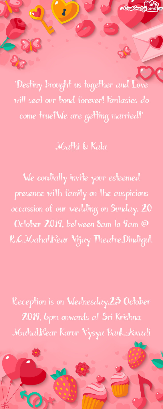 Sunday, 20 October 2019, between 8am to 9am @ R.C.Mahal,Near Vijay Theatre,Dindigul