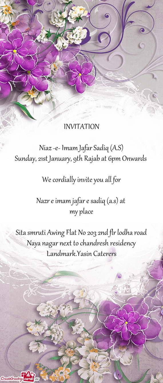 Sunday, 21st January, 9th Rajab at 6pm Onwards