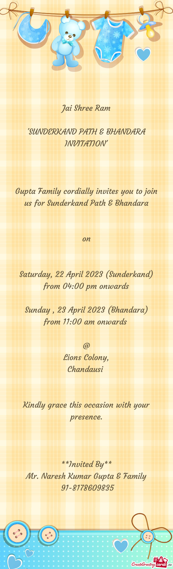 "SUNDERKAND PATH & BHANDARA INVITATION"
