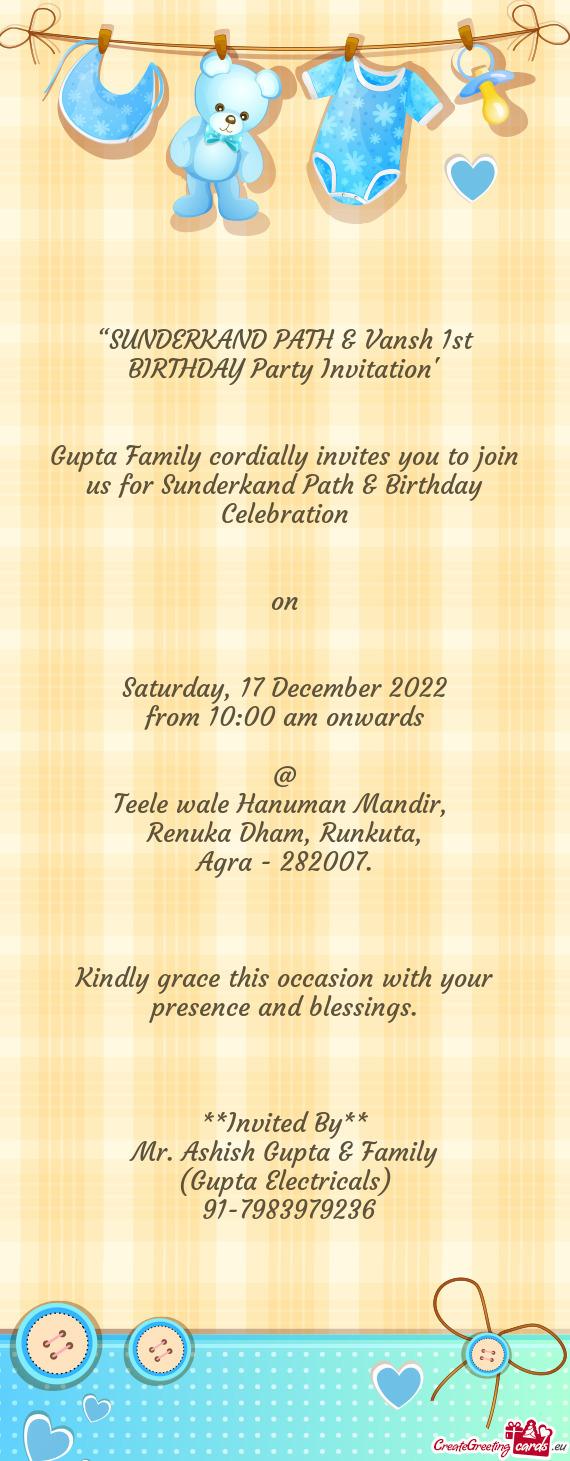 “SUNDERKAND PATH & Vansh 1st BIRTHDAY Party Invitation”
