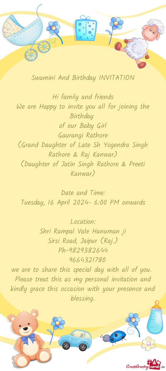 Swamini And Birthday INVITATION