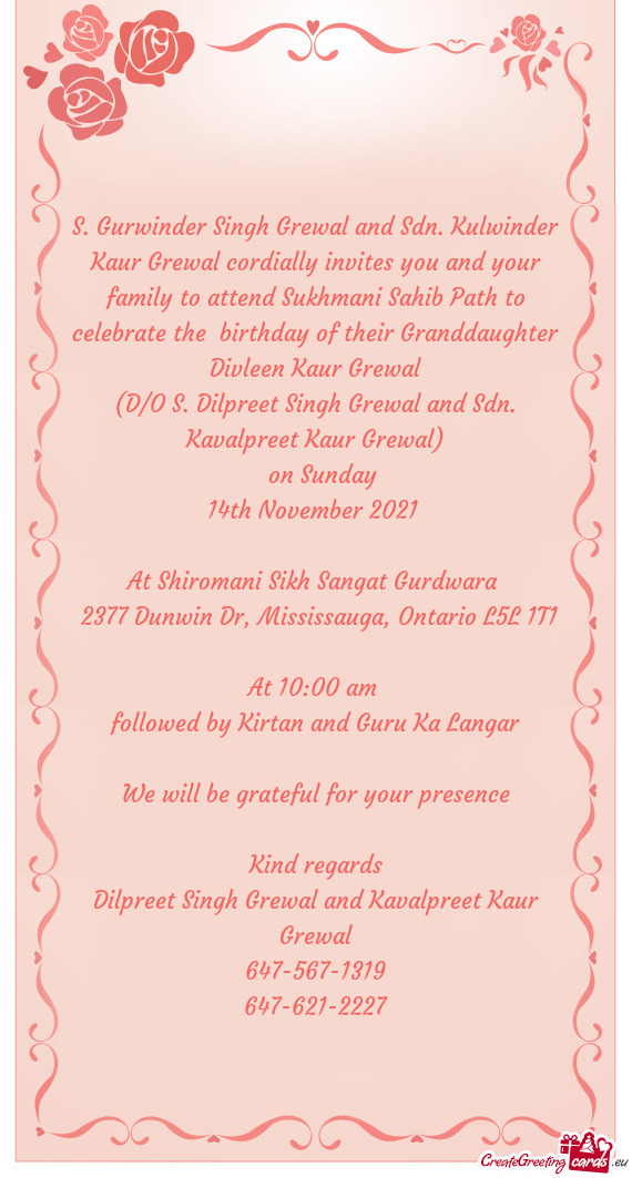 Tend Sukhmani Sahib Path to celebrate the birthday of their Granddaughter