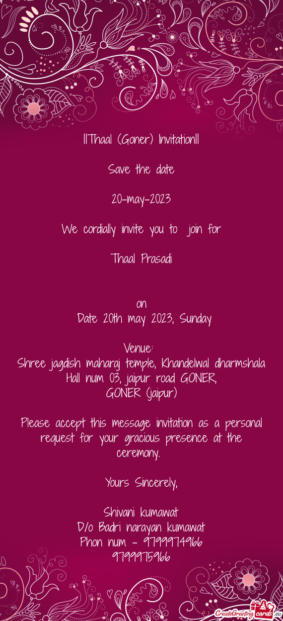 ||Thaal (Goner) Invitation||