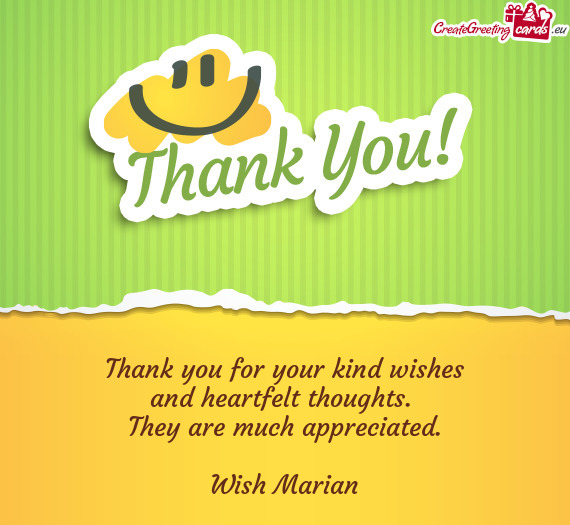 Thank You For Your Kind Wishes Free Cards