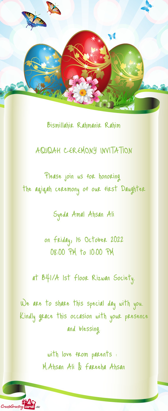 The aqiqah ceremony of our first Daughter