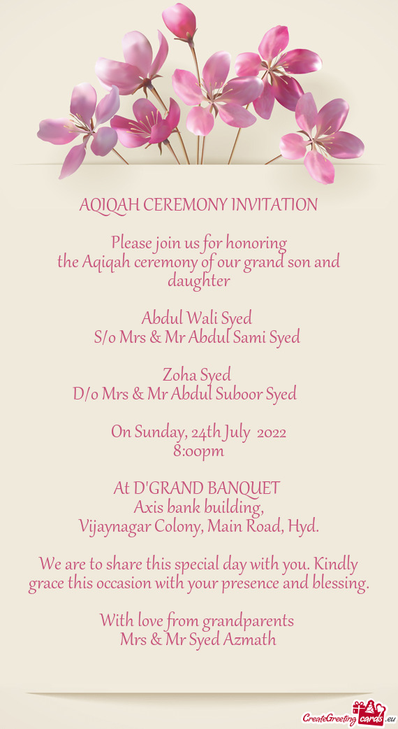 The Aqiqah ceremony of our grand son and daughter