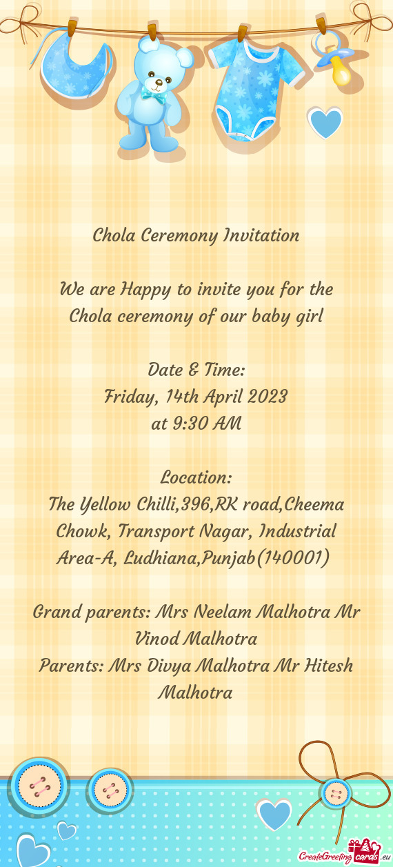 The Yellow Chilli,396,RK road,Cheema Chowk, Transport Nagar, Industrial Area-A, Ludhiana,Punjab(1400