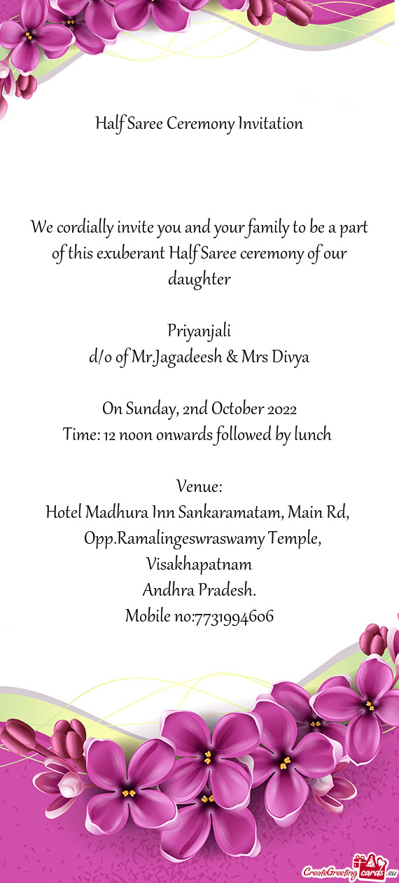 Time: 12 noon onwards followed by lunch