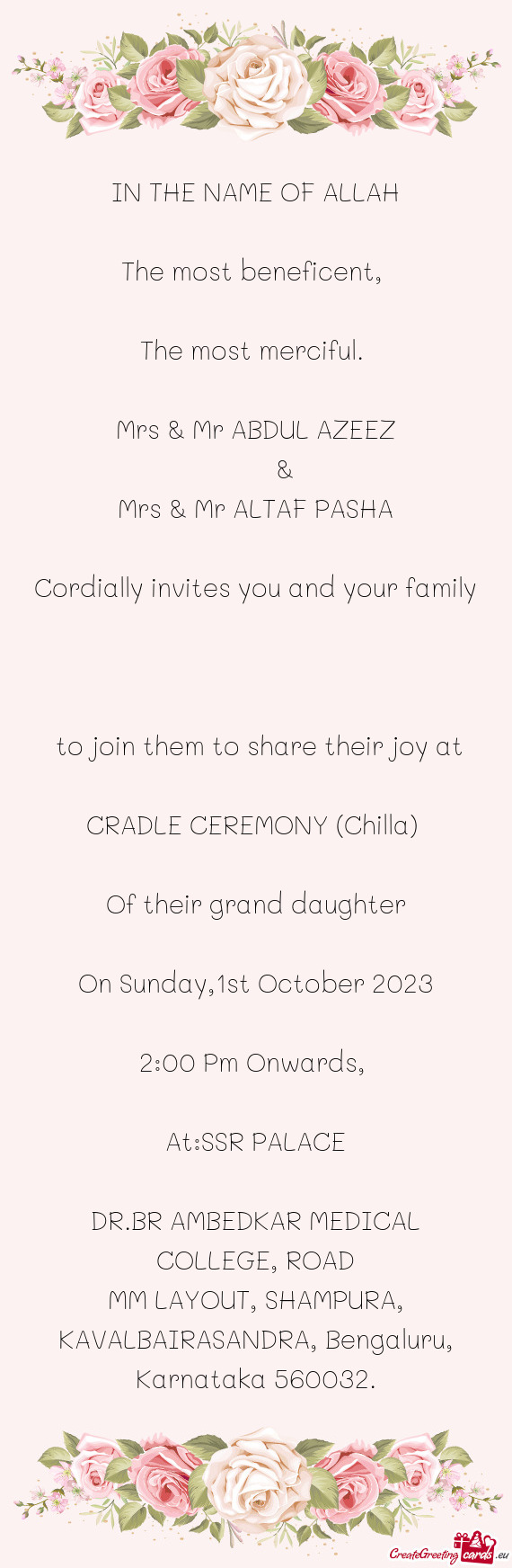 To join them to share their joy at  CRADLE CEREMONY (Chilla)  Of their grand daughter O
