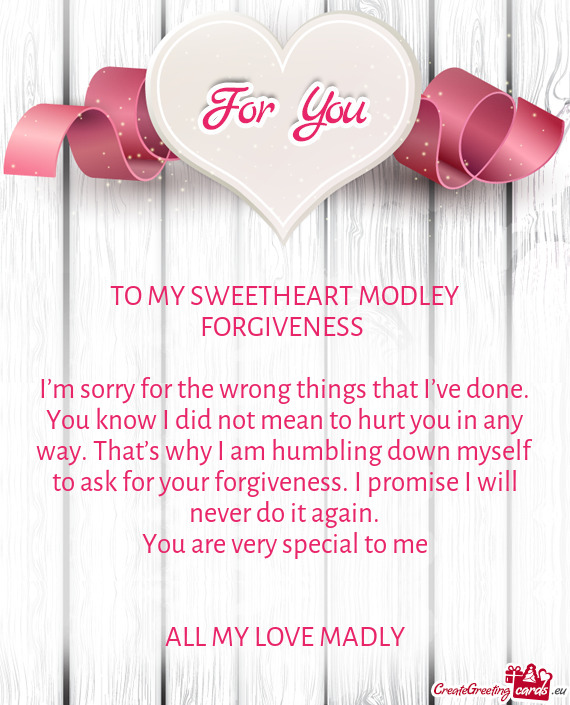 TO MY SWEETHEART MODLEY