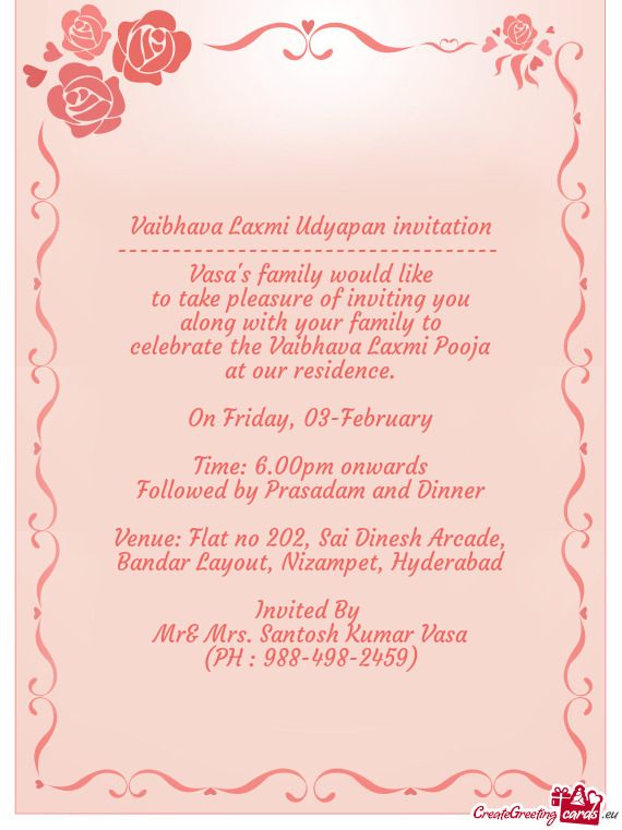 Vaibhava Laxmi Udyapan invitation