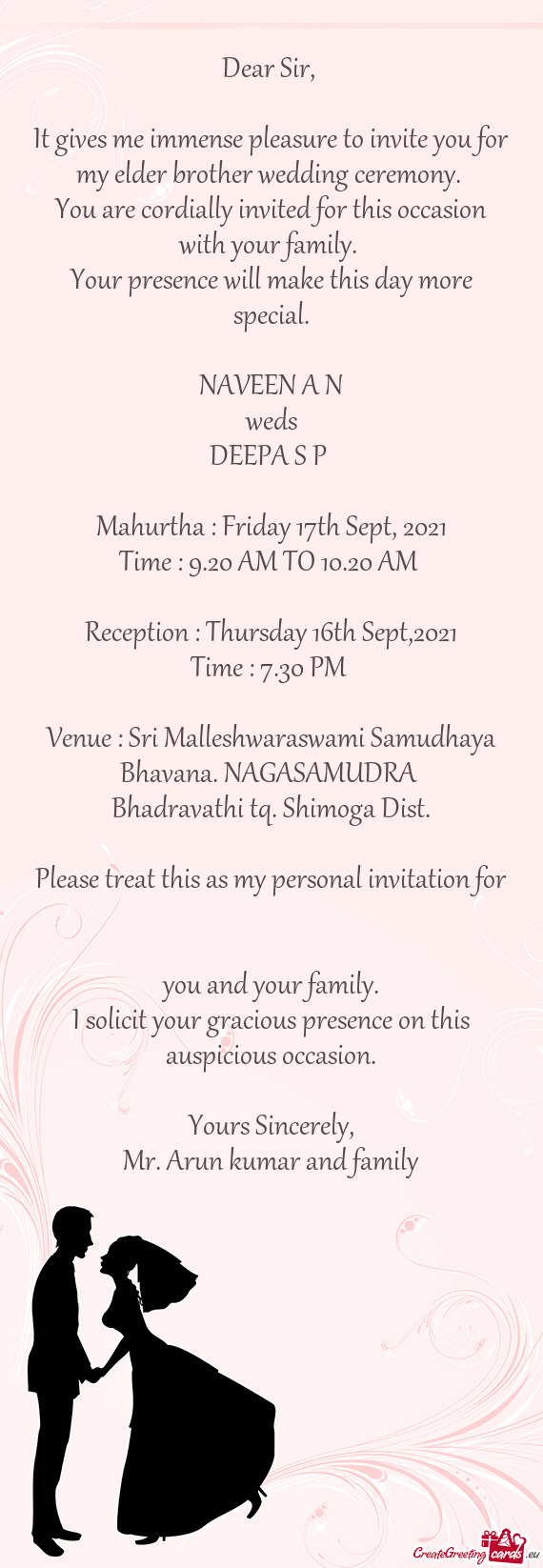 Venue : Sri Malleshwaraswami Samudhaya Bhavana. NAGASAMUDRA