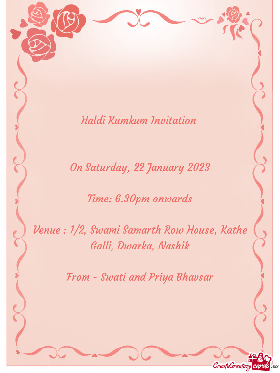 Venue : 1/2, Swami Samarth Row House, Kathe Galli, Dwarka, Nashik