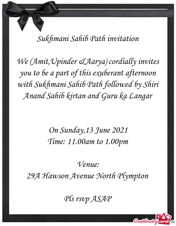 We (Amit,Upinder &Aarya) cordially invites you to be a part of this exuberant afternoon with Sukhman