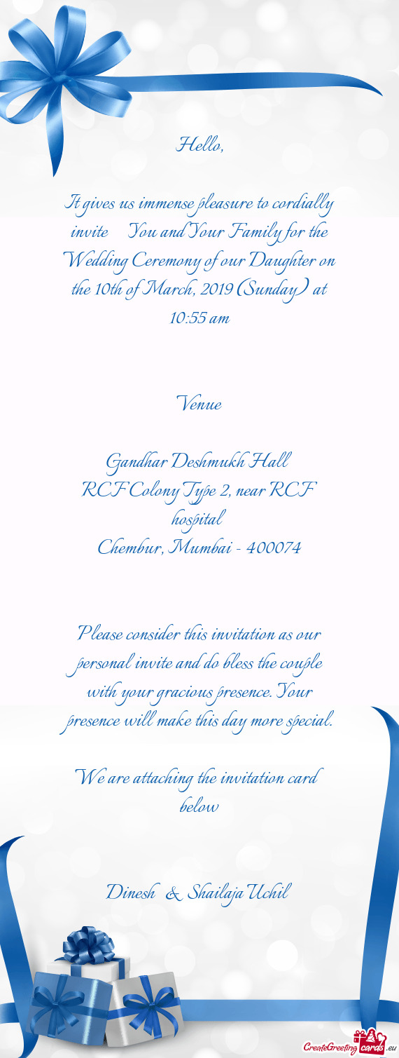 We are attaching the invitation card below