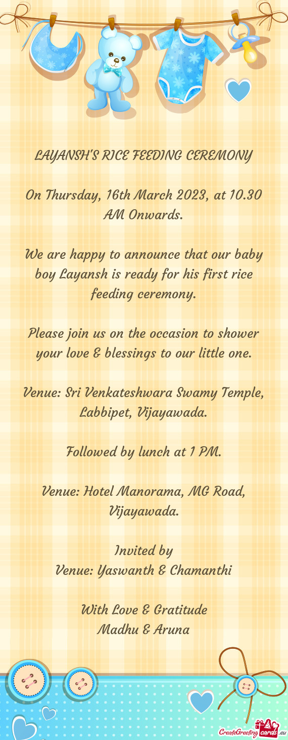 We are happy to announce that our baby boy Layansh is ready for his first rice feeding ceremony