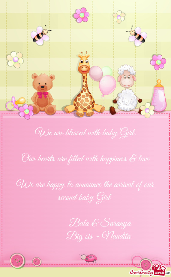 We are happy to announce the arrival of our second baby Girl
