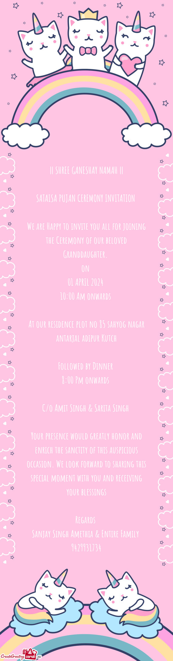 We are Happy to invite you all for joining the Ceremony of our beloved Granddaughter