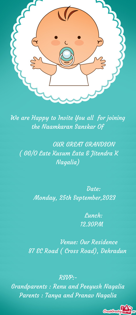 We are Happy to Invite You all for joining the Naamkaran Sanskar Of