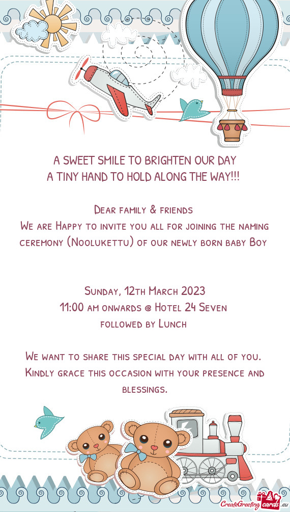 We are Happy to invite you all for joining the naming ceremony (Noolukettu) of our newly born baby B