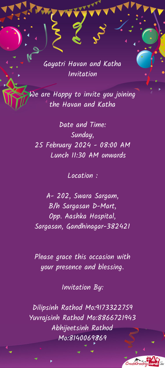 We are Happy to invite you joining the Havan and Katha