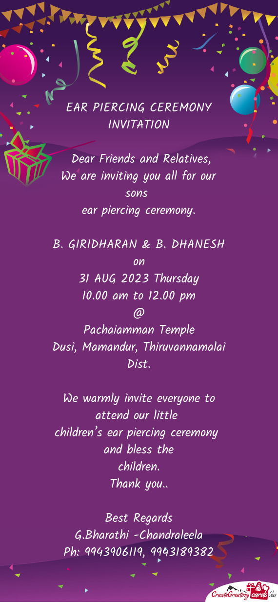 We are inviting you all for our sons