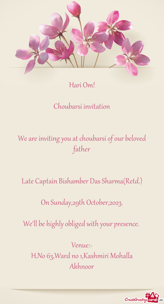 We are inviting you at choubarsi of our beloved father