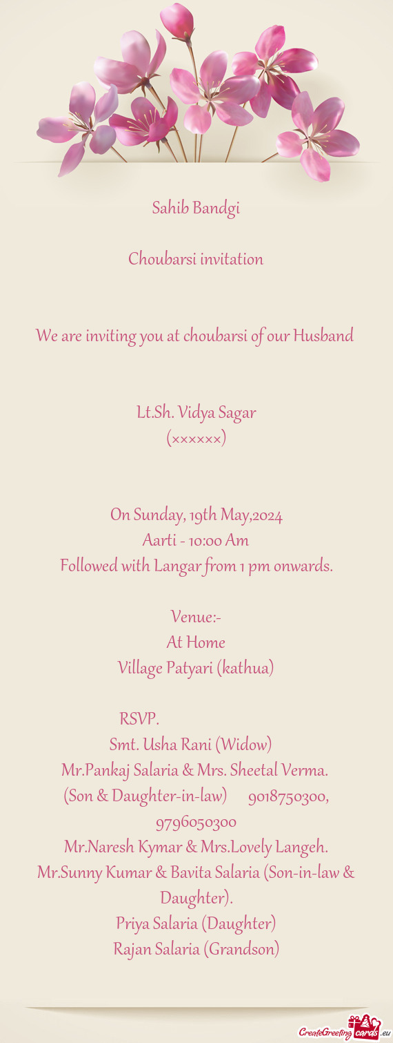 We are inviting you at choubarsi of our Husband