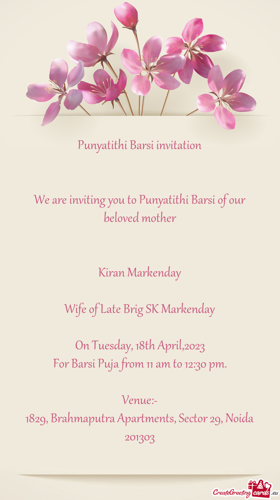 We are inviting you to Punyatithi Barsi of our beloved mother