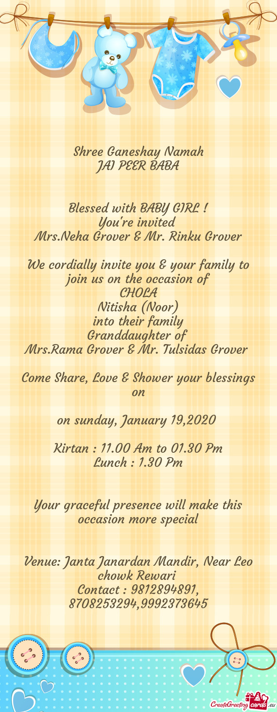 We cordially invite you & your family to join us on the occasion of