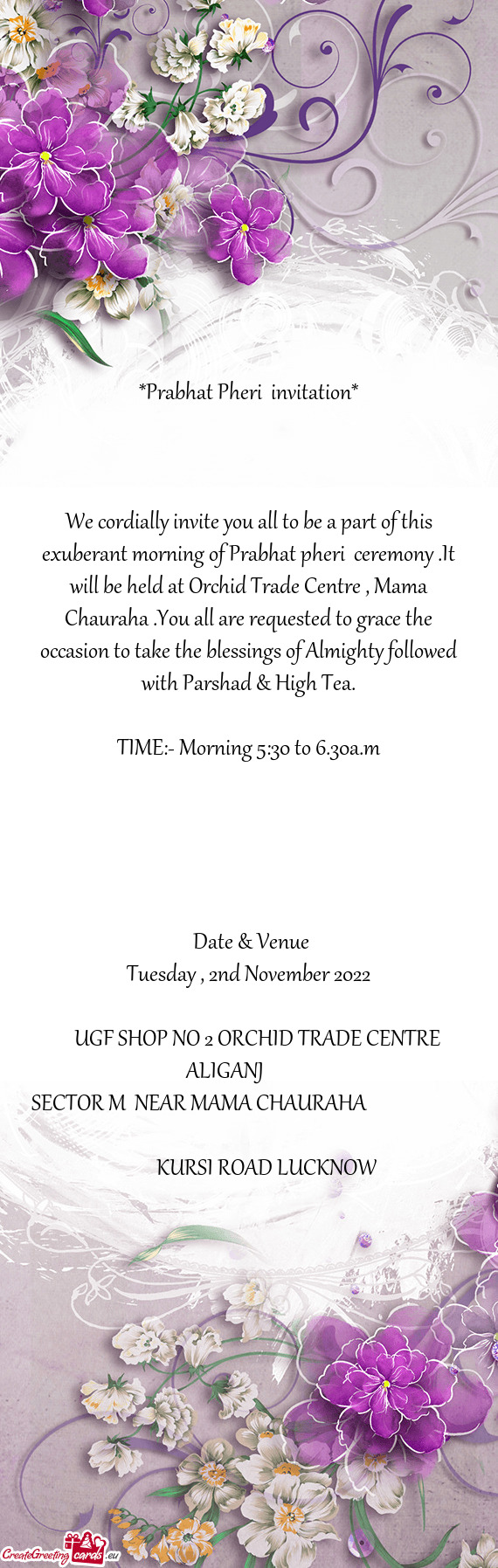 We cordially invite you all to be a part of this exuberant morning of Prabhat pheri ceremony .It wi